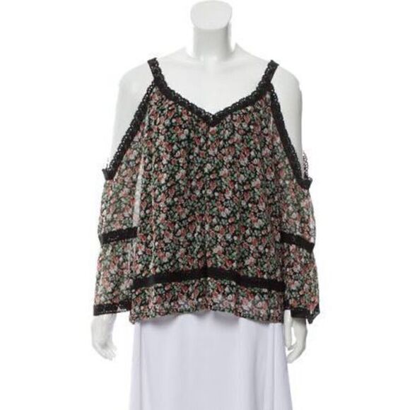 Rebecca Minkoff Womens Multicolor Floral V-Neck Cold-Shoulder Top Size XS - Picture 1 of 7